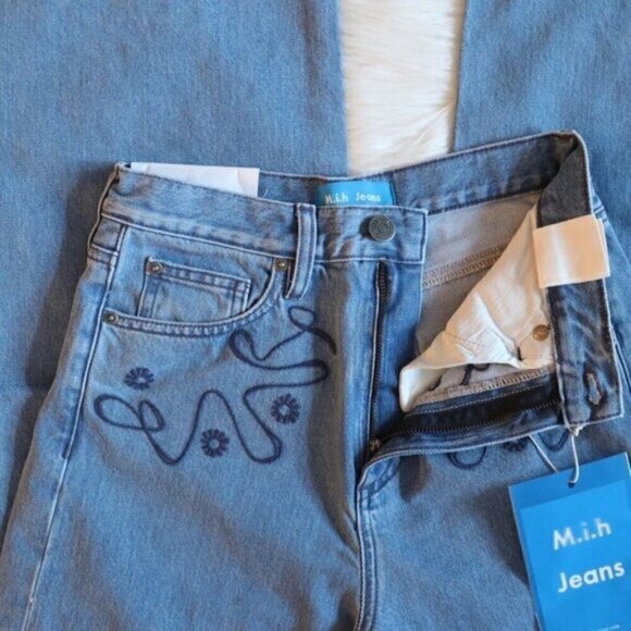 NWT Anthropologie M.i.H Embroidered Wide Leg Light Wash Cropped Jeans Size 24 - Picture 7 of 16